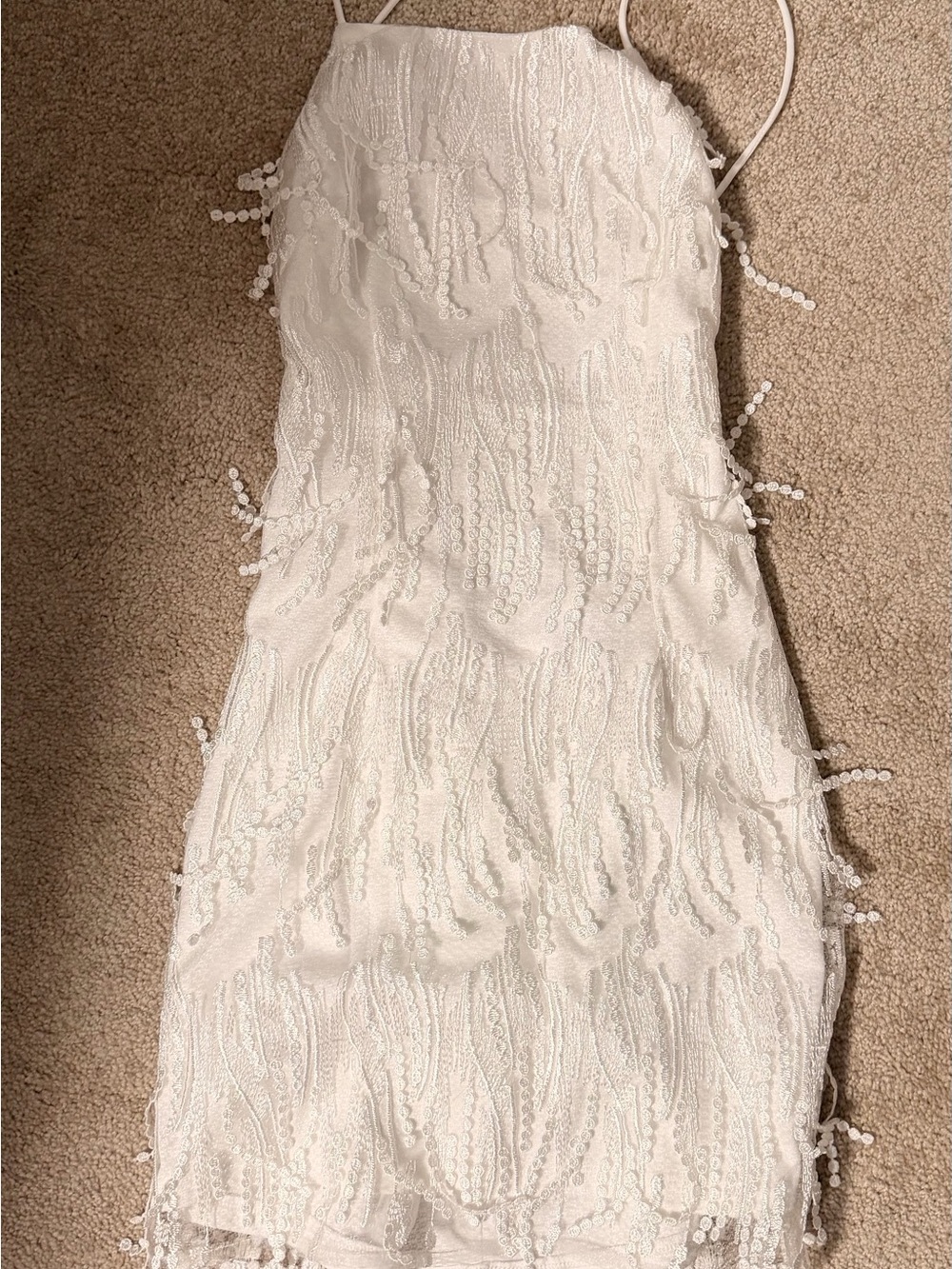 White Beaded Spaghetti Strap Dress